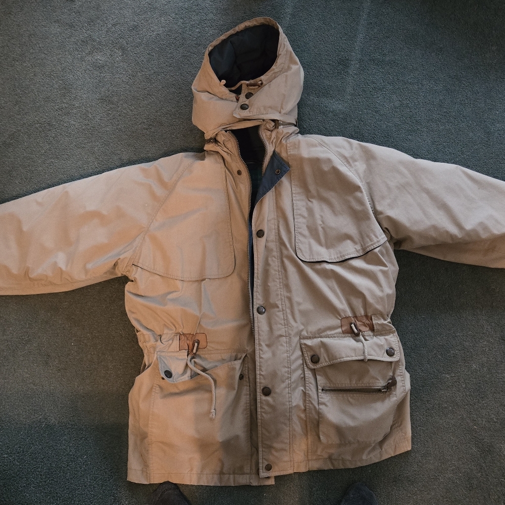 London fog, large, winter coat, tan, goose down